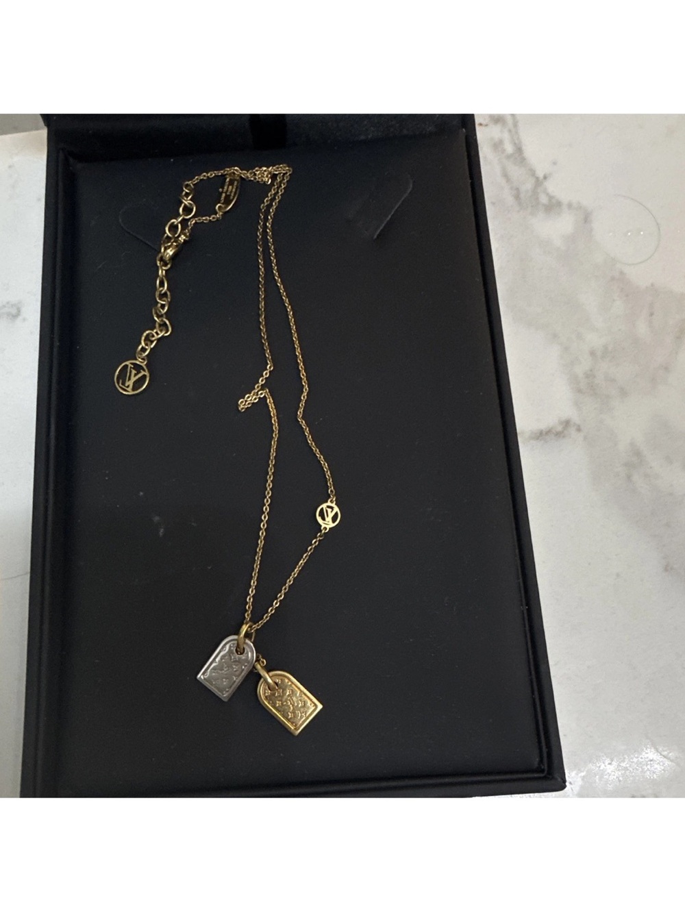 Louis Vuitton Necklace Nanogram M63141 Gold/Silver Tone Cable Chain Tag Pendants